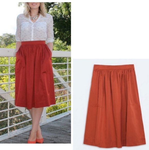 ZARA MIDI SKIRT WITH POCKETS ORANGE SIZE SMALL - Picture 6 of 7